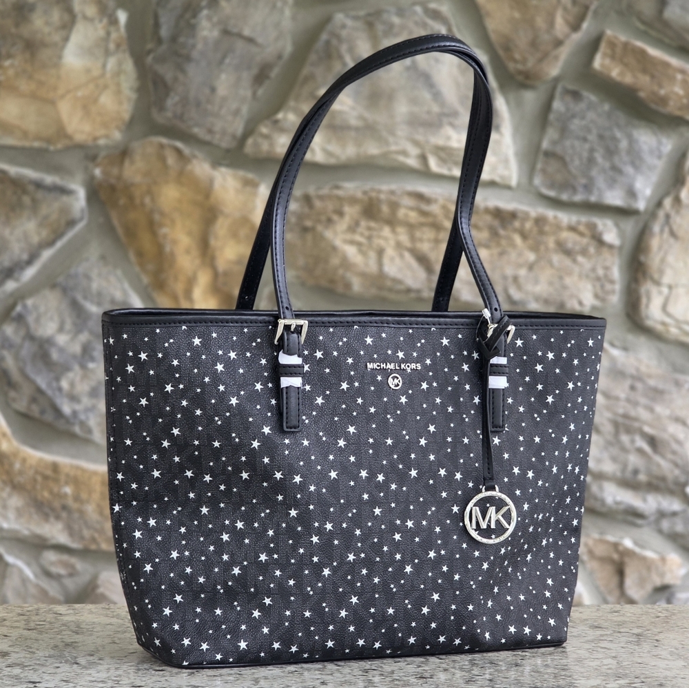 Michael Kors Jet Set Star Print Black Medium Tote